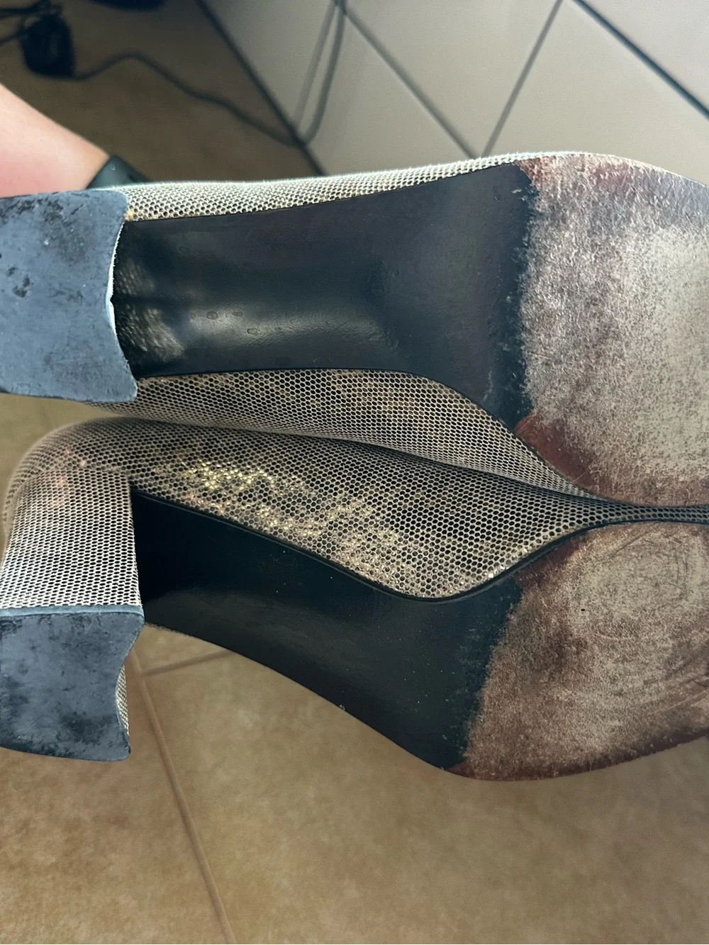 Stuart Weitzman Glitter Snake-Print Block Heel Pump